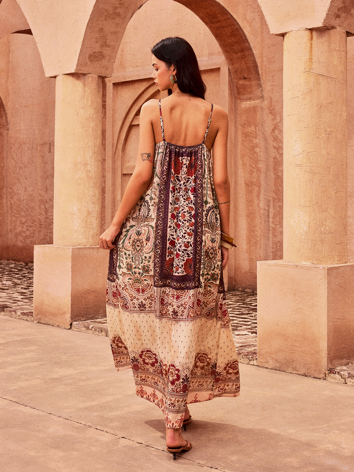 Robe longue perlée à imprimé cachemire