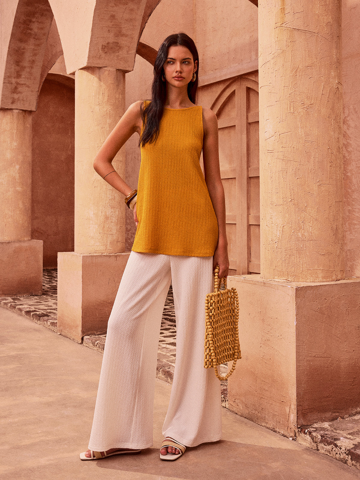 Textured Wide-Leg Knit Pants