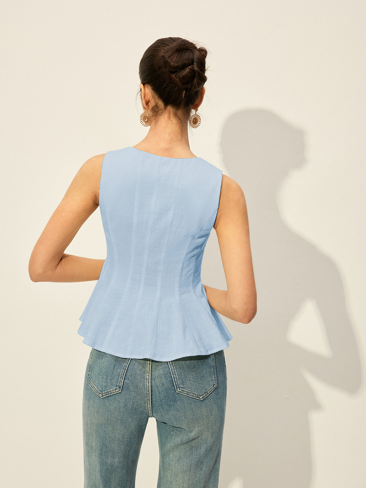 Peplum-Top mit eckigem Ausschnitt und Knopfleiste