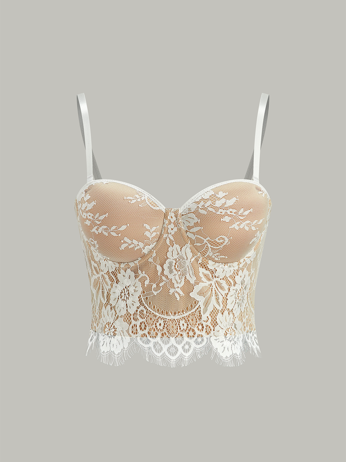 Semi-Sheer Lace-Trimmed Corset Top