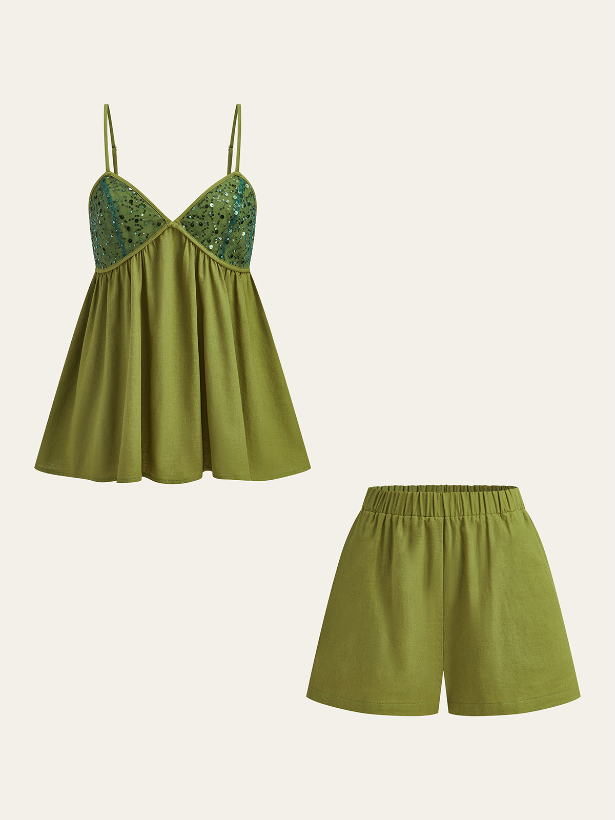 Pailletten-Cami-Top und Shorts-Set mit elastischem Bund