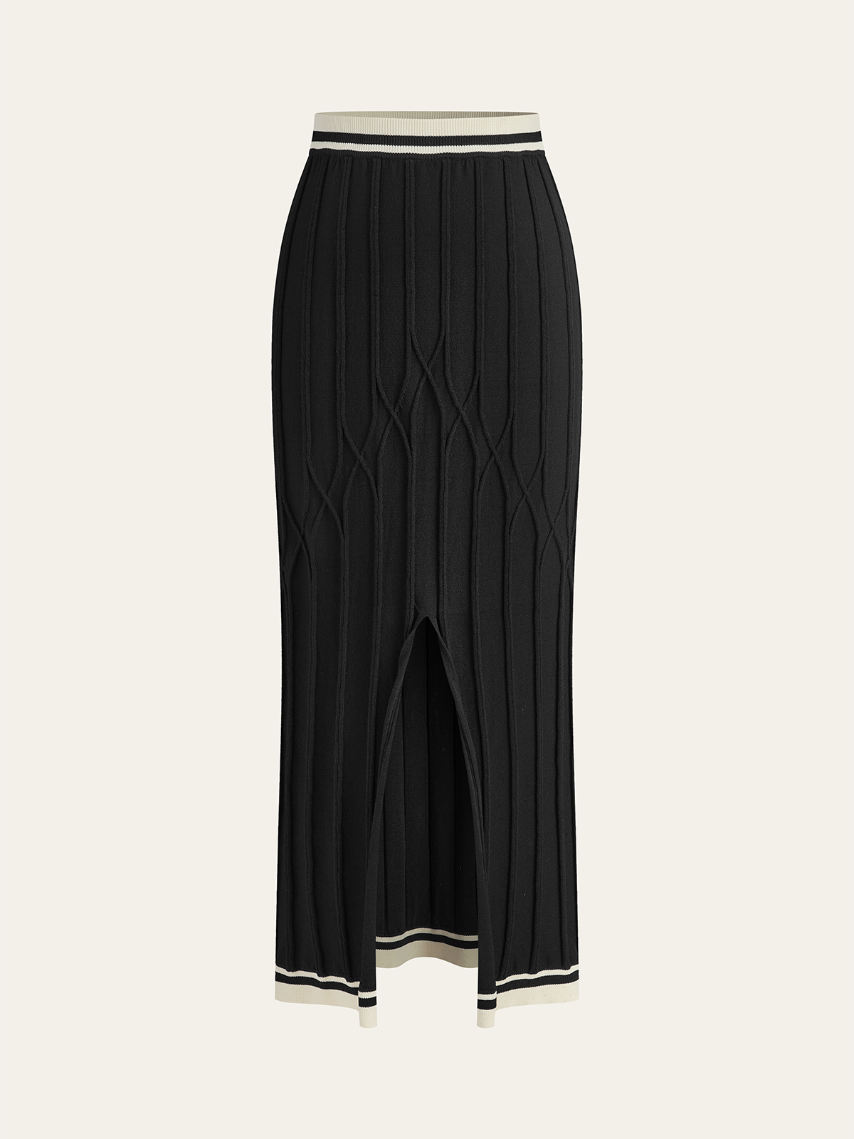 Slit-Front Textured Knit Midi Skirt