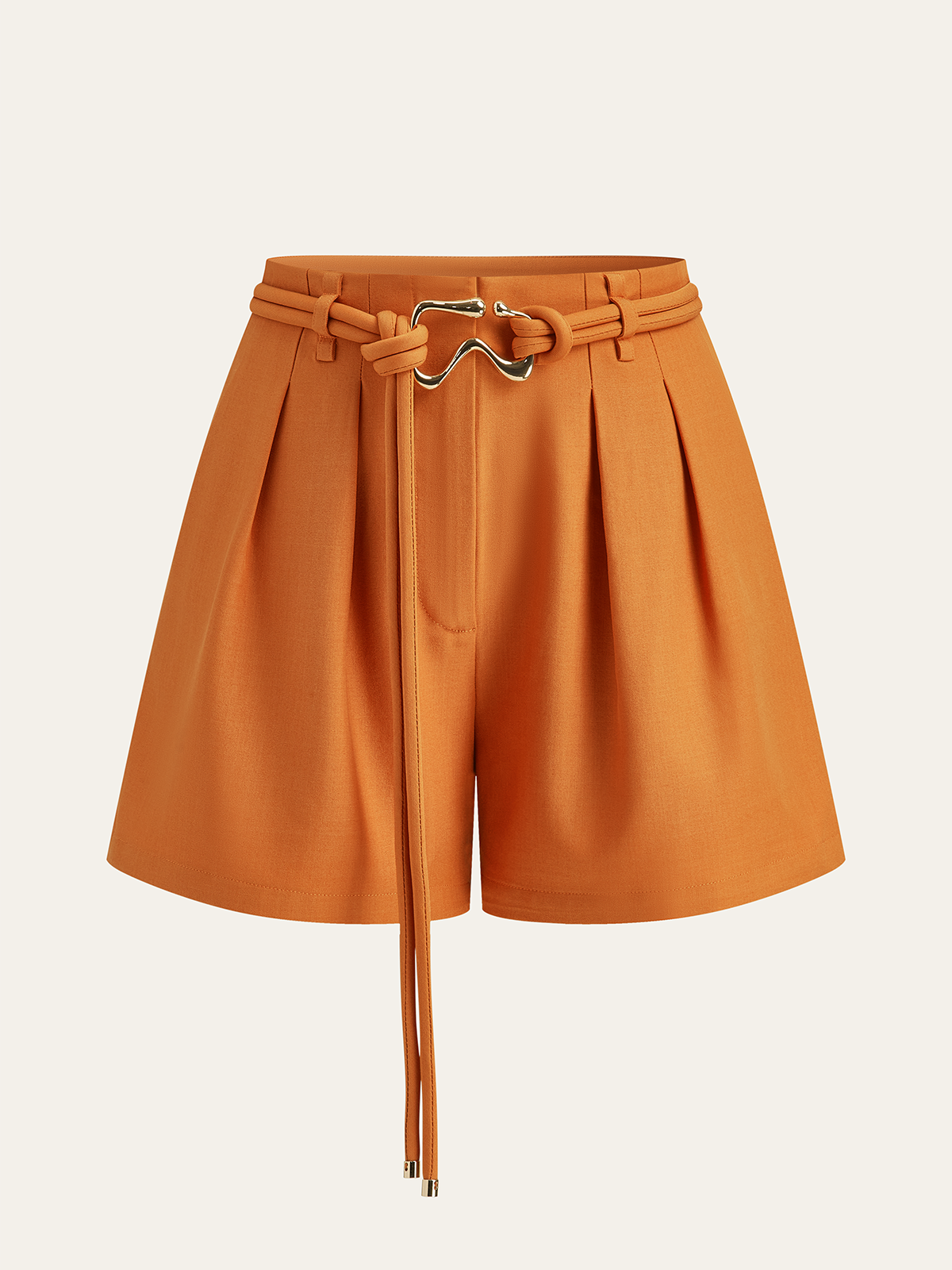 Belted Mid-Waisted Pleated Shorts