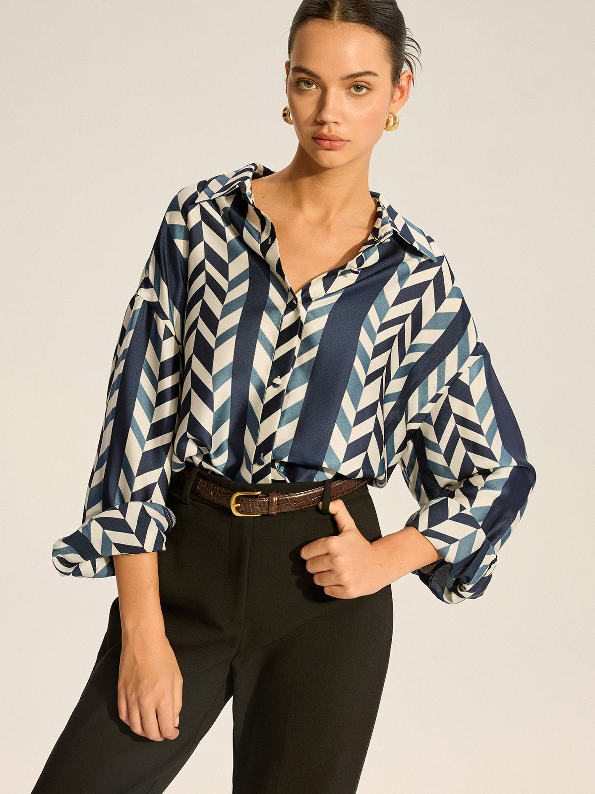 Print Oversized Satin Shirt