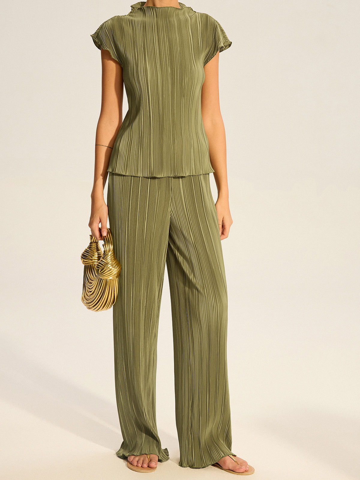 Plissiertes Oberteil und Hose mit weitem Bein Set