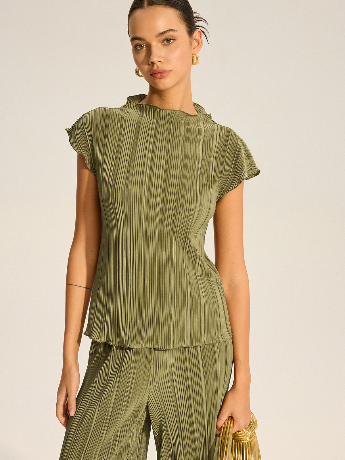 Plissiertes Oberteil und Hose mit weitem Bein Set