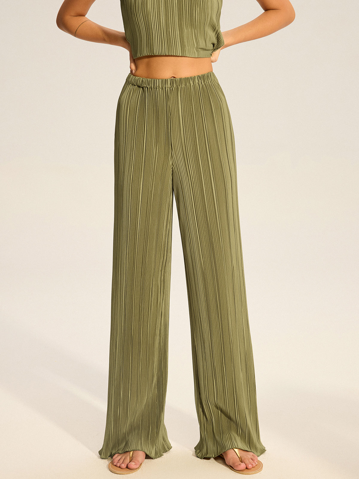 Pleated Top and Wide-Leg Pants Set