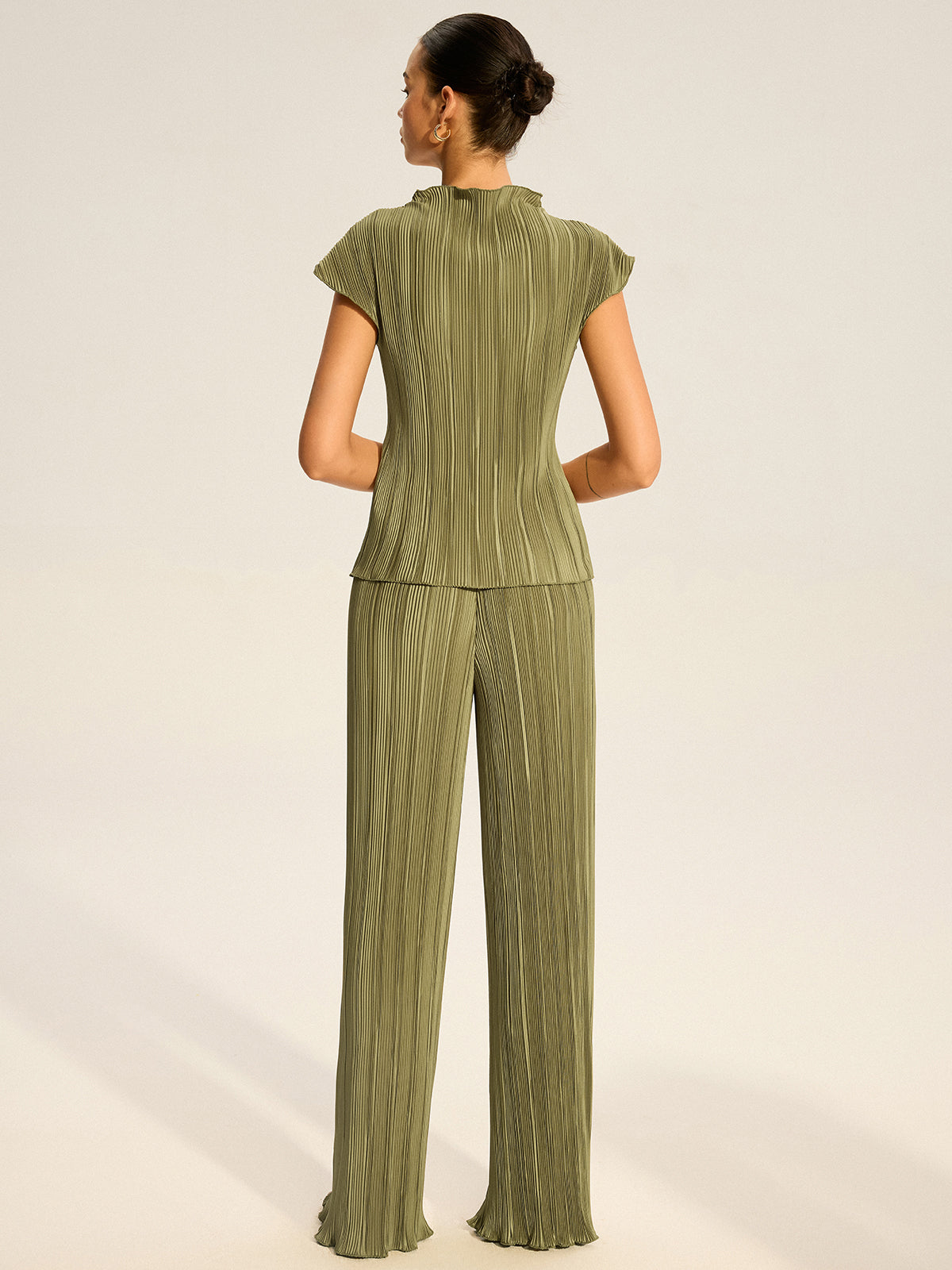 Pleated Top and Wide-Leg Pants Set