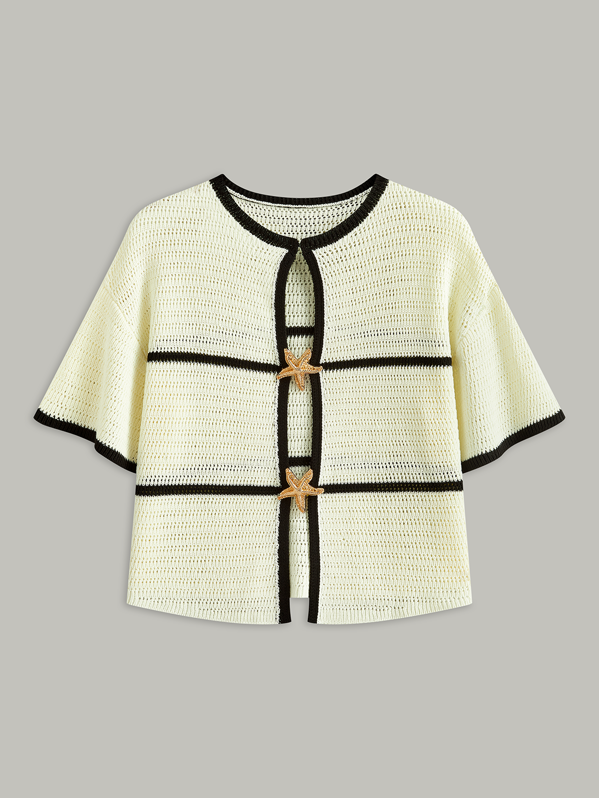 Haut en maille à boutons étoiles de mer et bordure contrastée