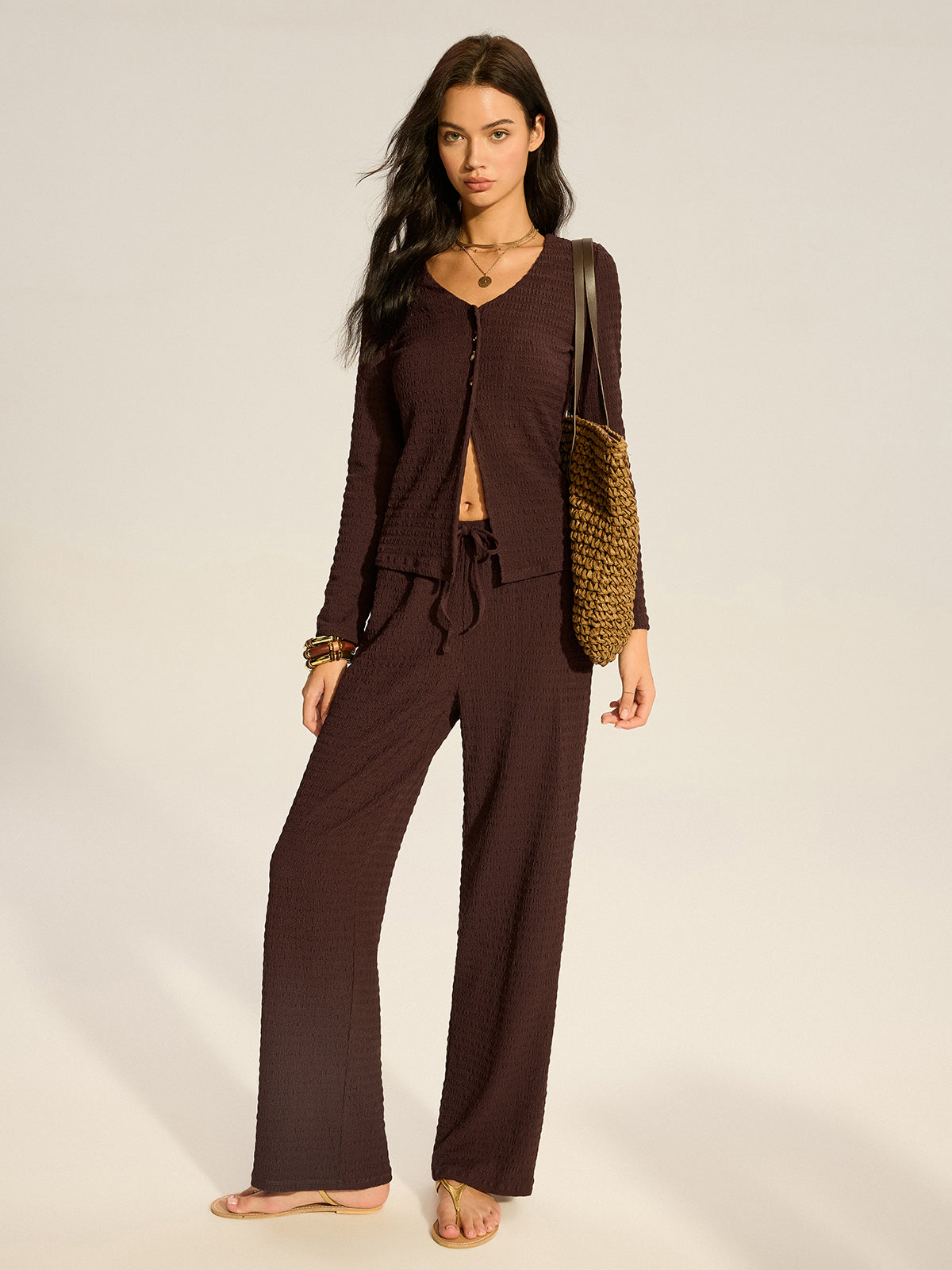 Set aus strukturierten Strickhosen