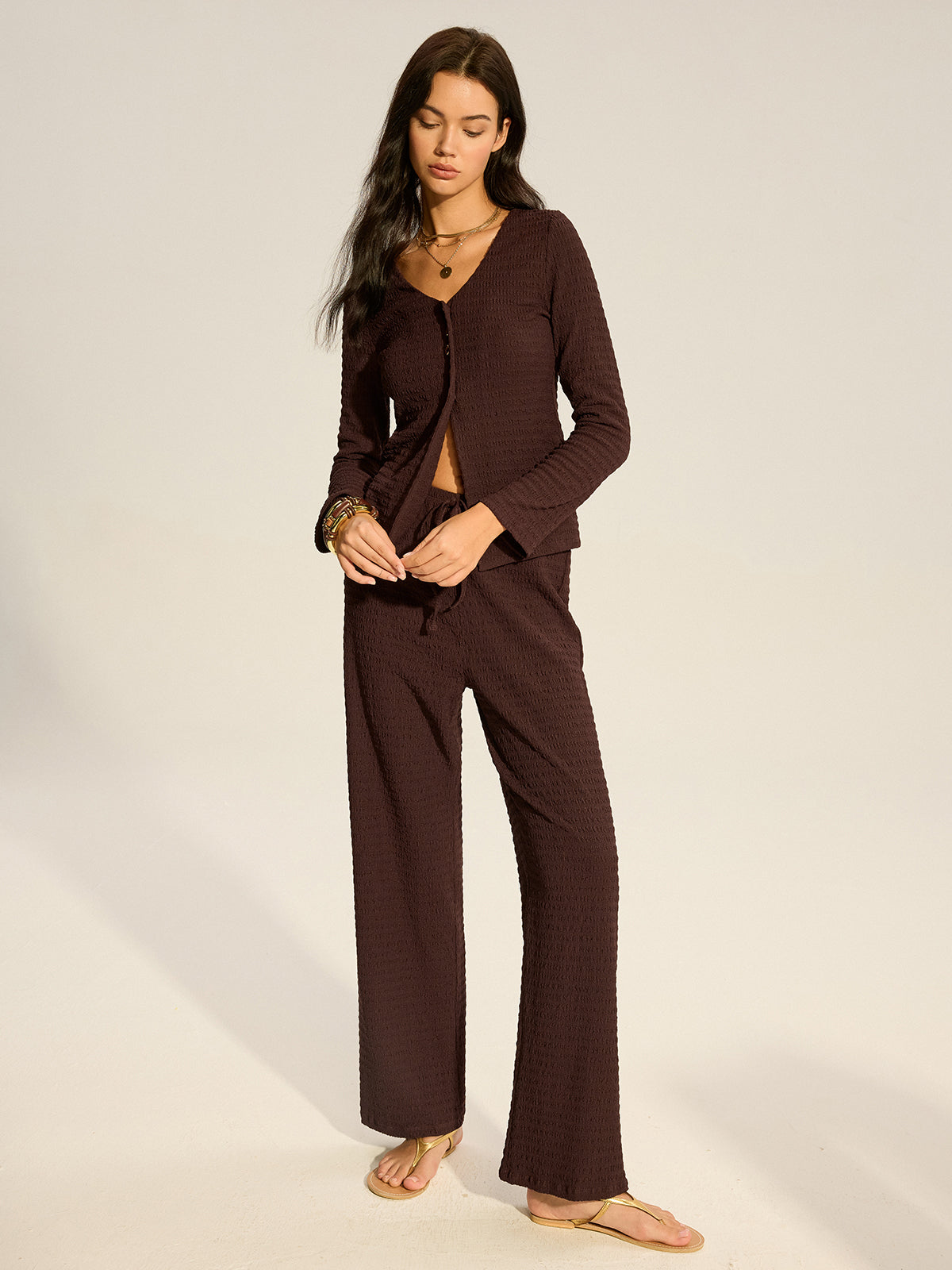 Set aus strukturierten Strickhosen