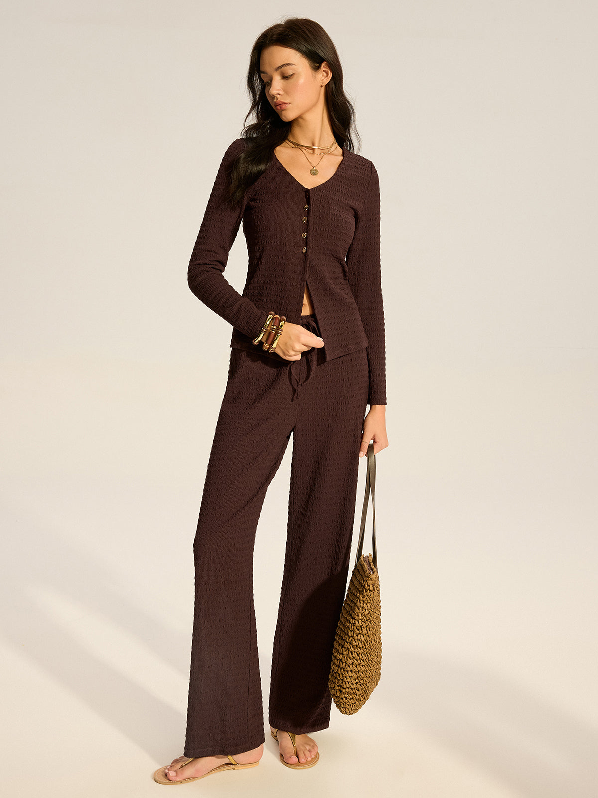 Textured Knit Pants Set