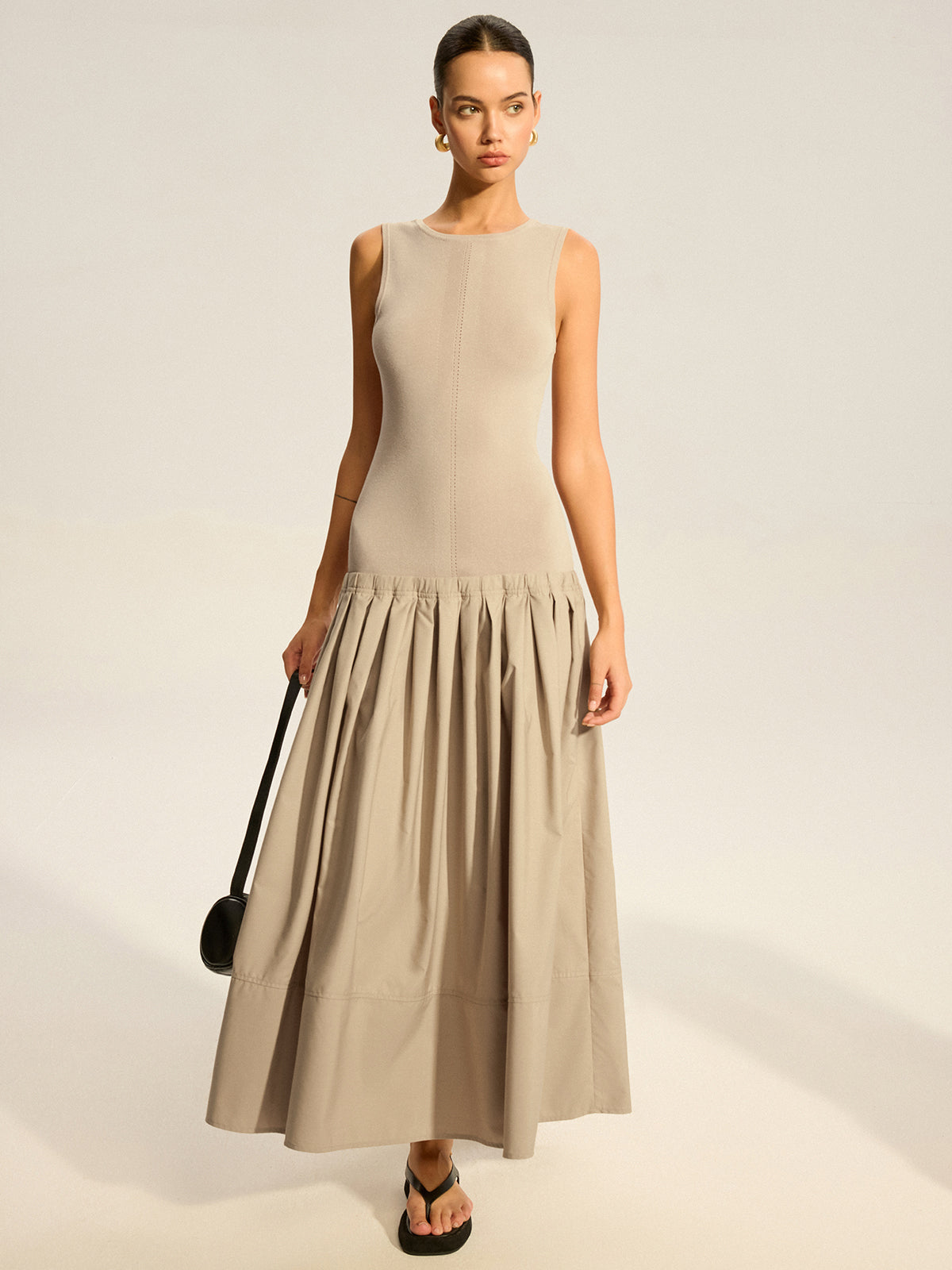 Robe midi plissée et top en maille sans manches