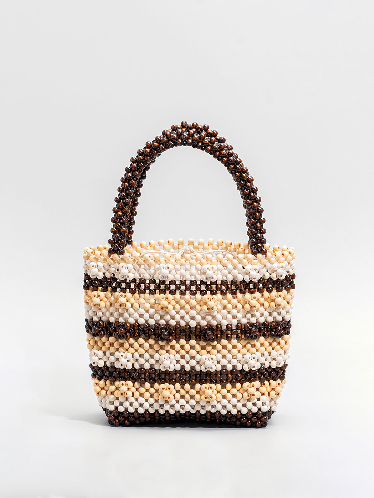 Sac fourre-tout en perles de bois rayées