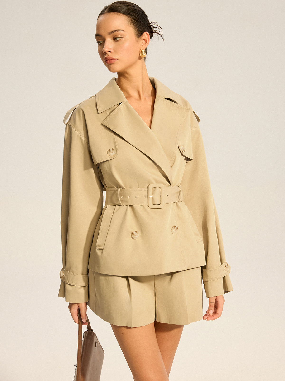 Trench-coat croisé ceinturé en mélange de coton