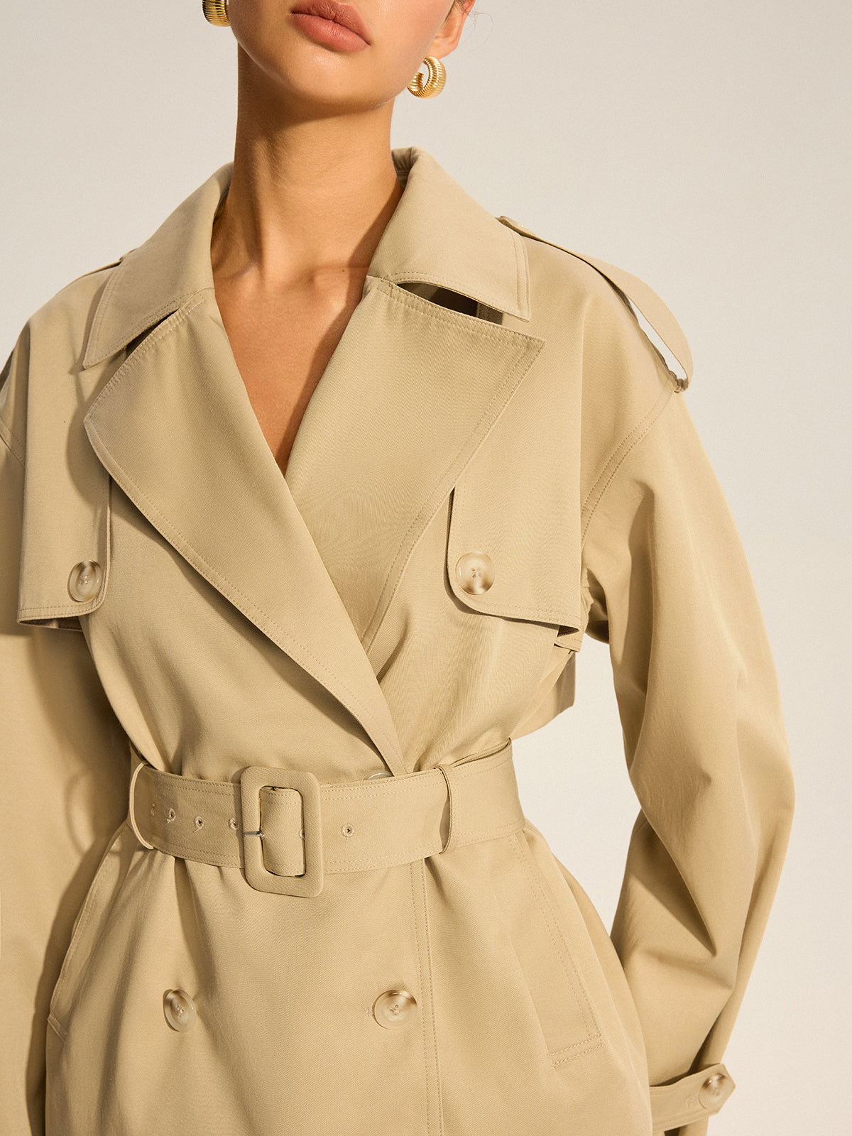 Trench-coat croisé ceinturé en mélange de coton
