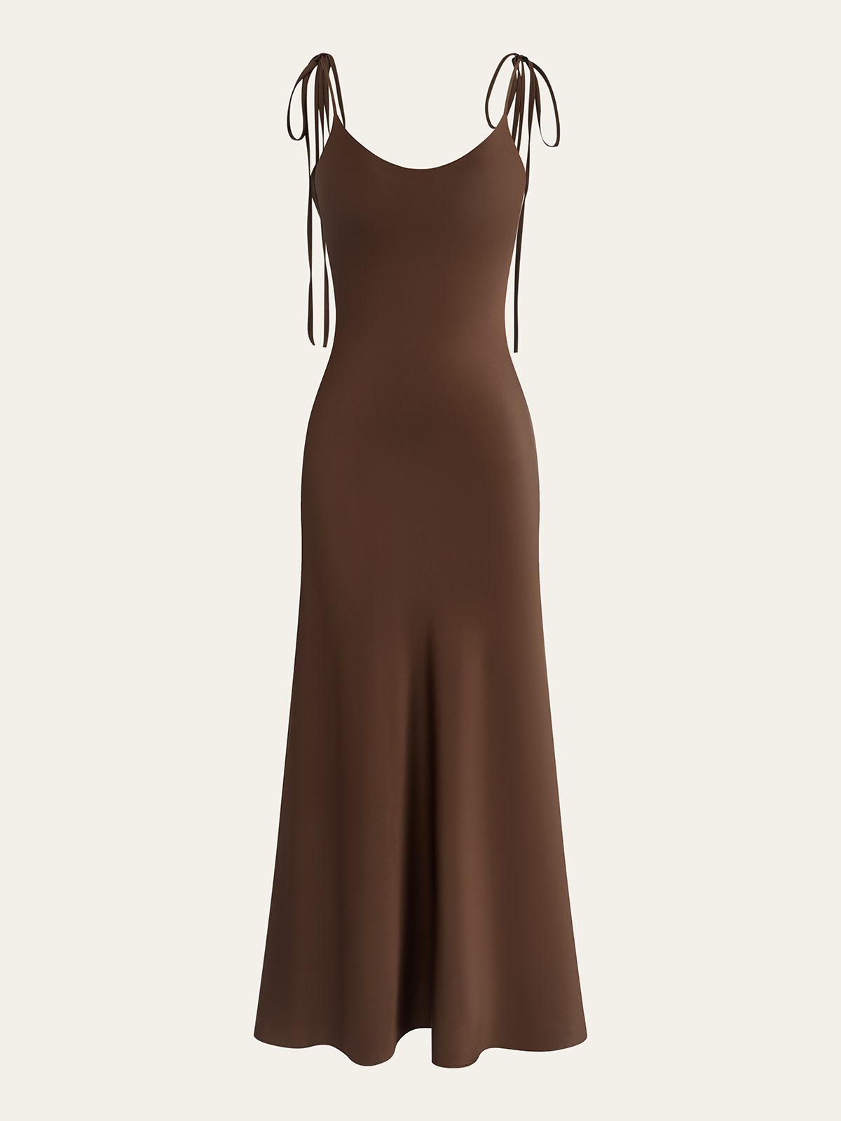Robe longue à fines bretelles en satin avec dos noué par un nœud