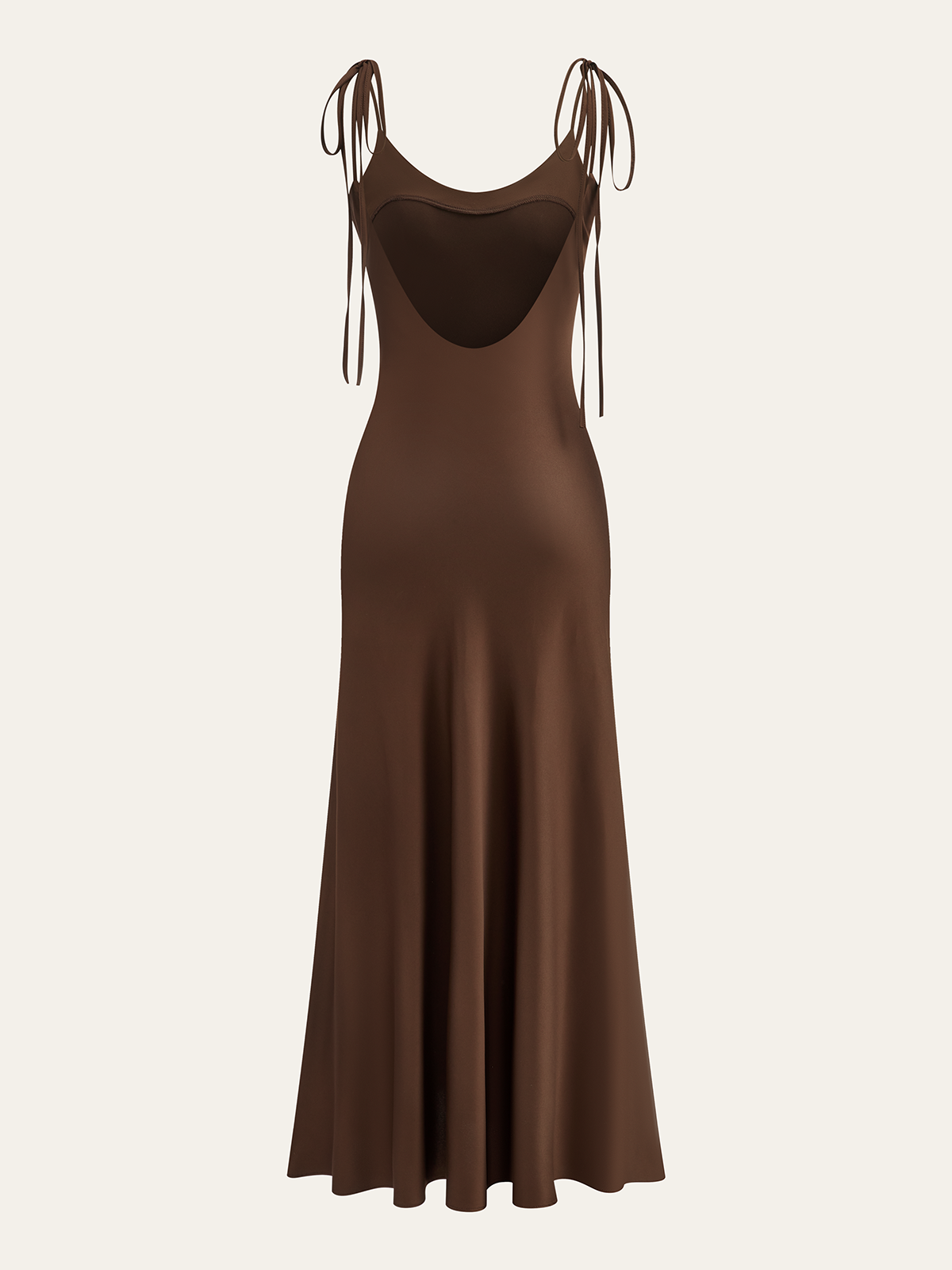 Robe longue à fines bretelles en satin avec dos noué par un nœud