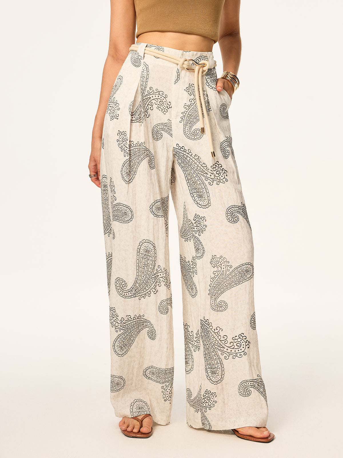 Boho-Print Hose mit weitem Bein ohne Gürtel