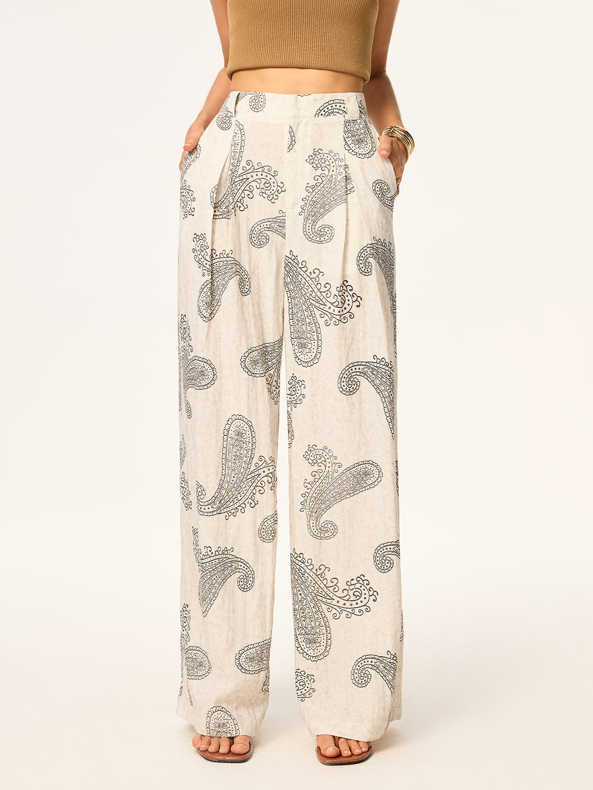Boho Print Wide-Leg Pants without Belt