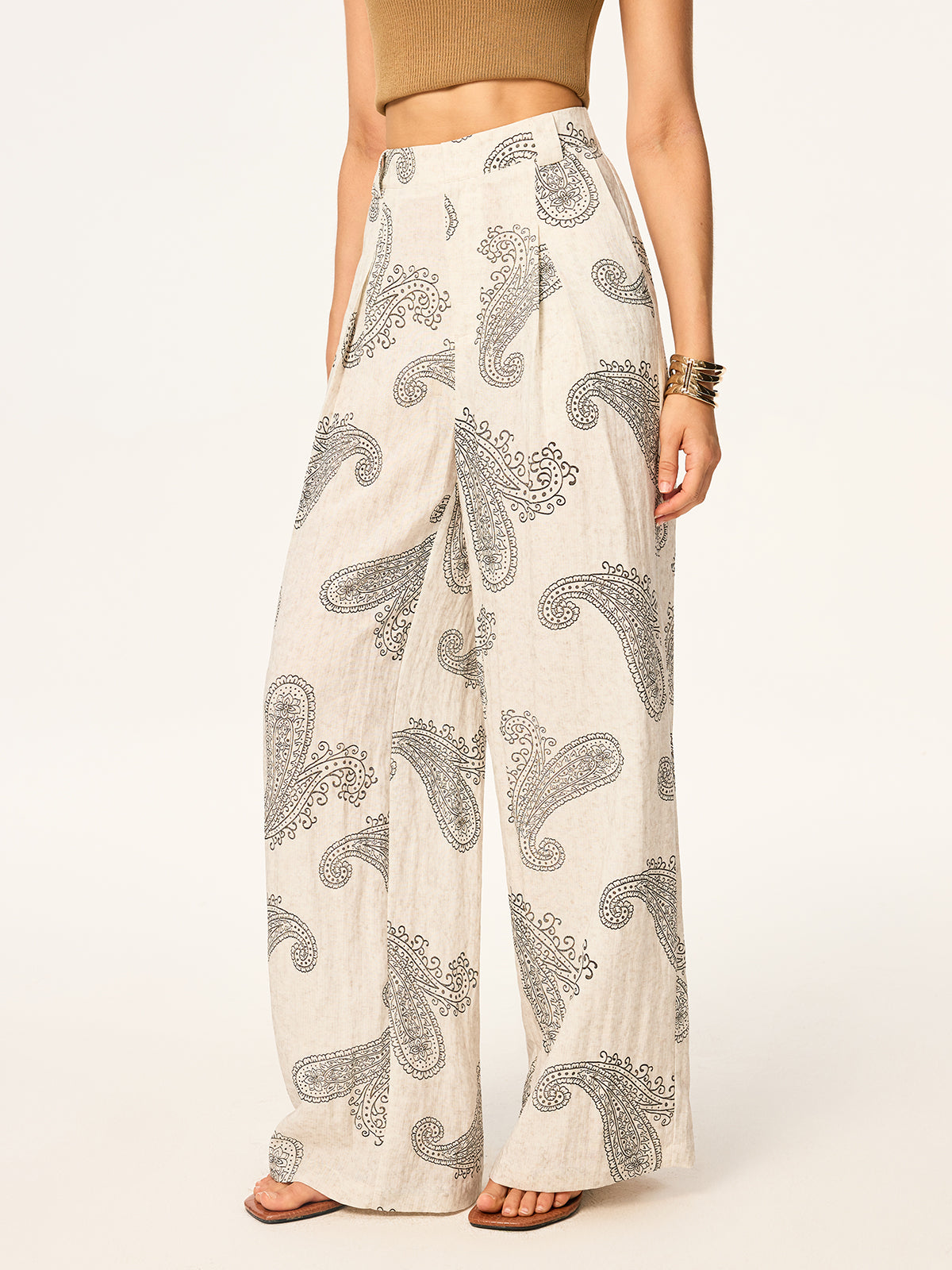 Boho-Print Hose mit weitem Bein ohne Gürtel