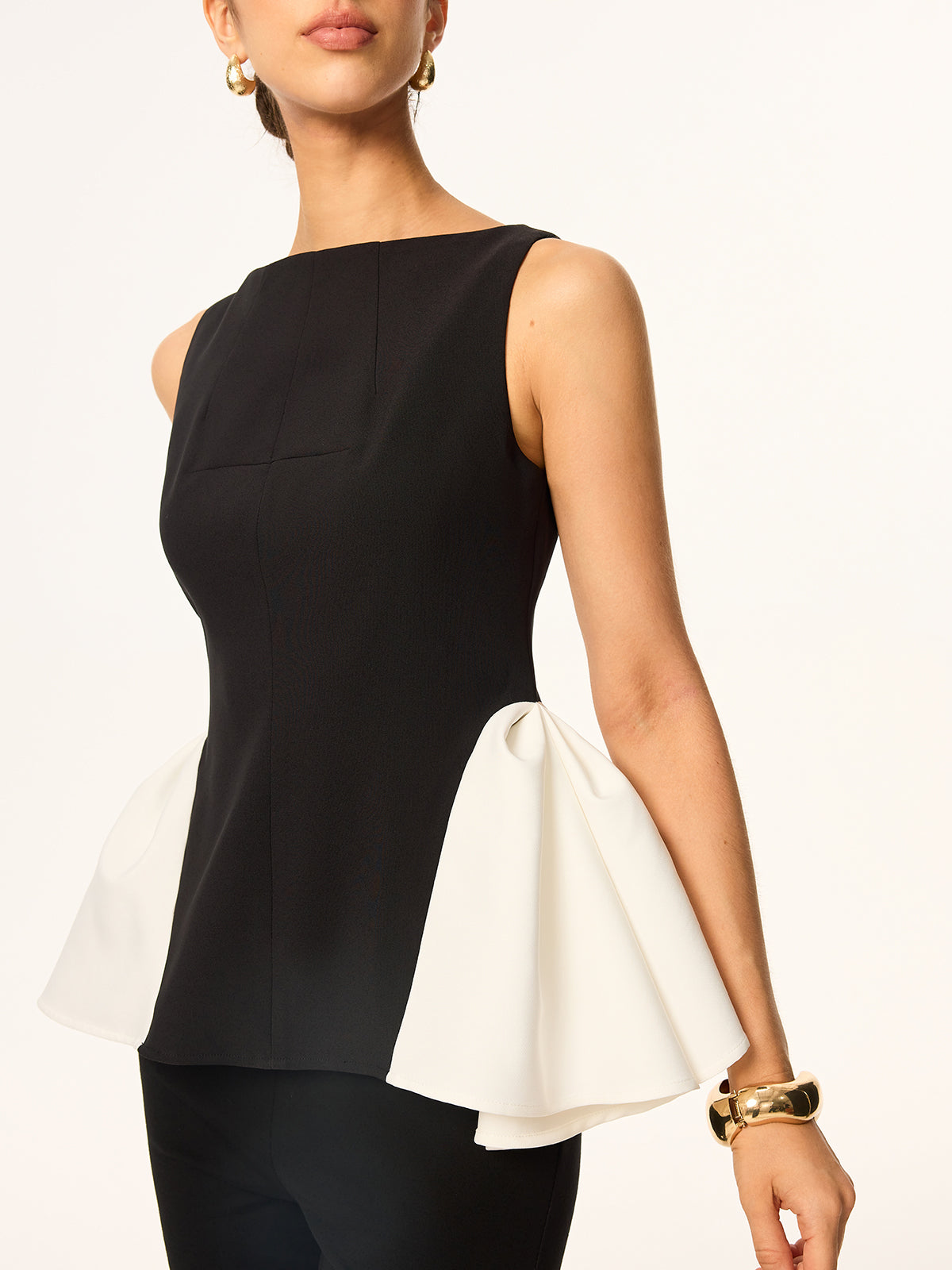 Colorblock Peplum-Waist Sleeveless Blouse