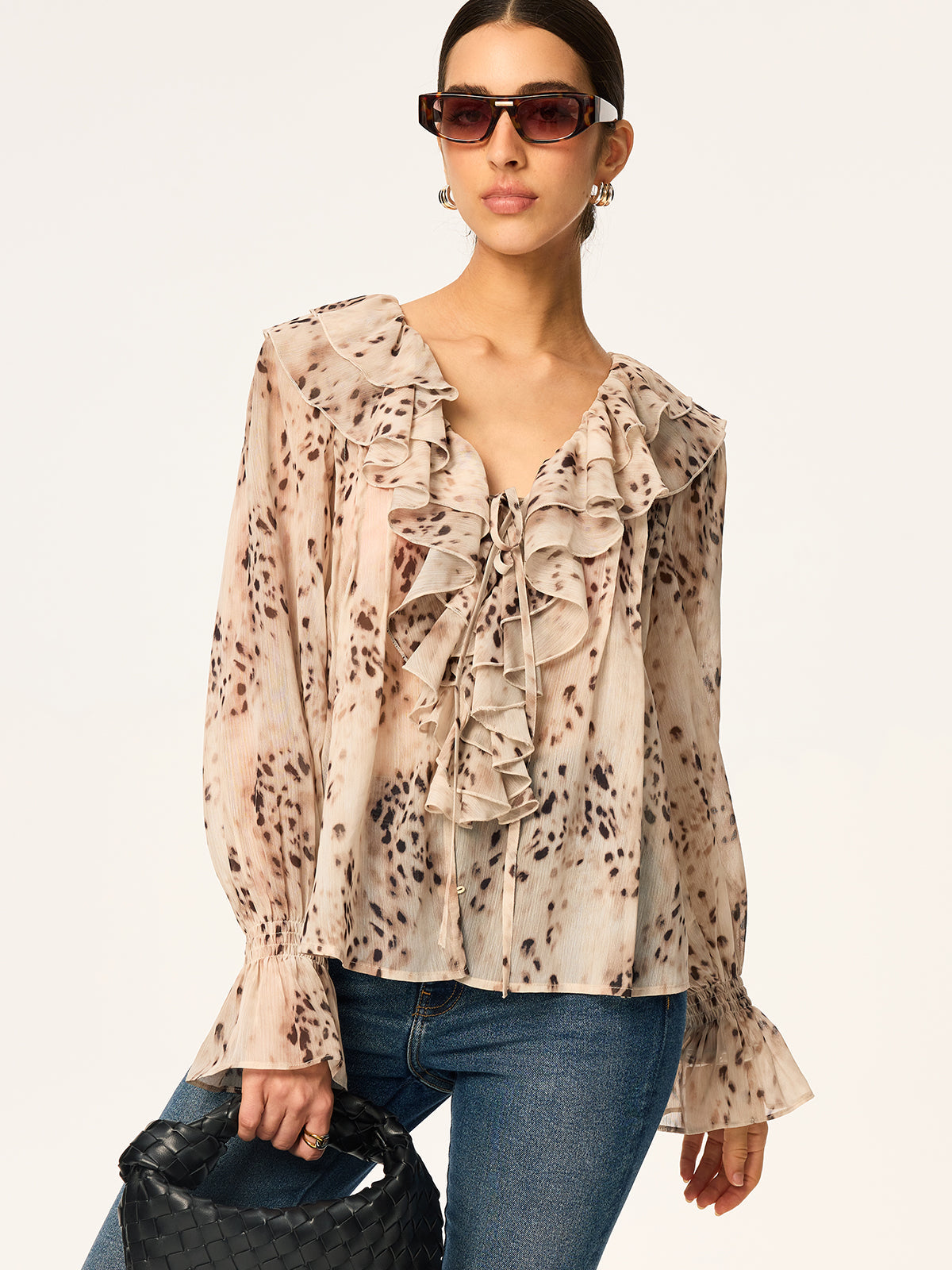 Leopard Chiffon Rüschenbluse