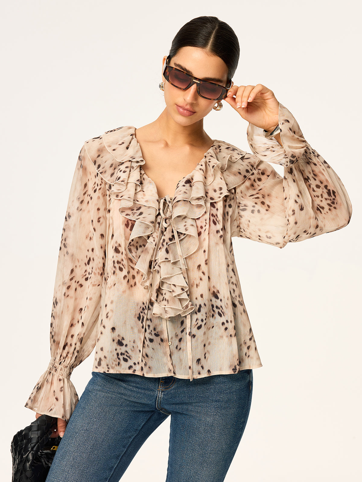Leopard Print Chiffon Ruffle Shirt