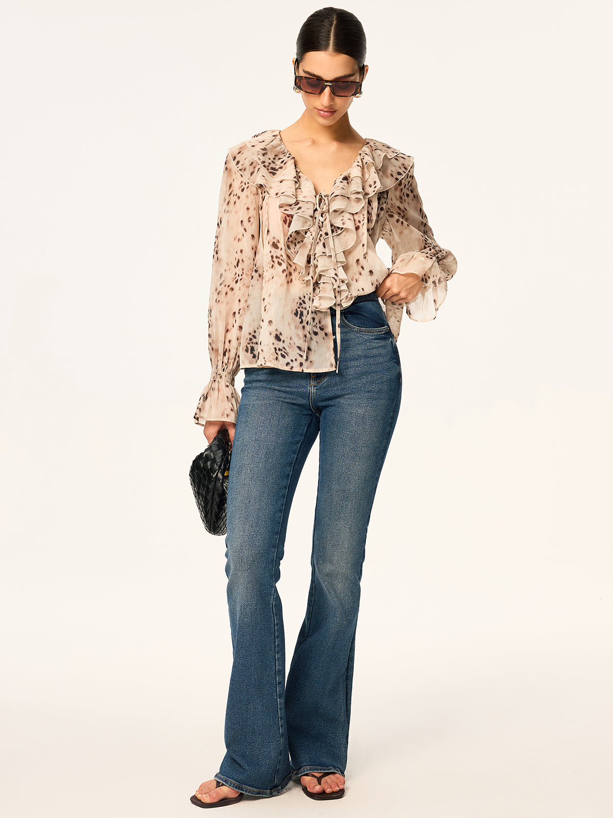 Leopard Print Chiffon Ruffle Shirt