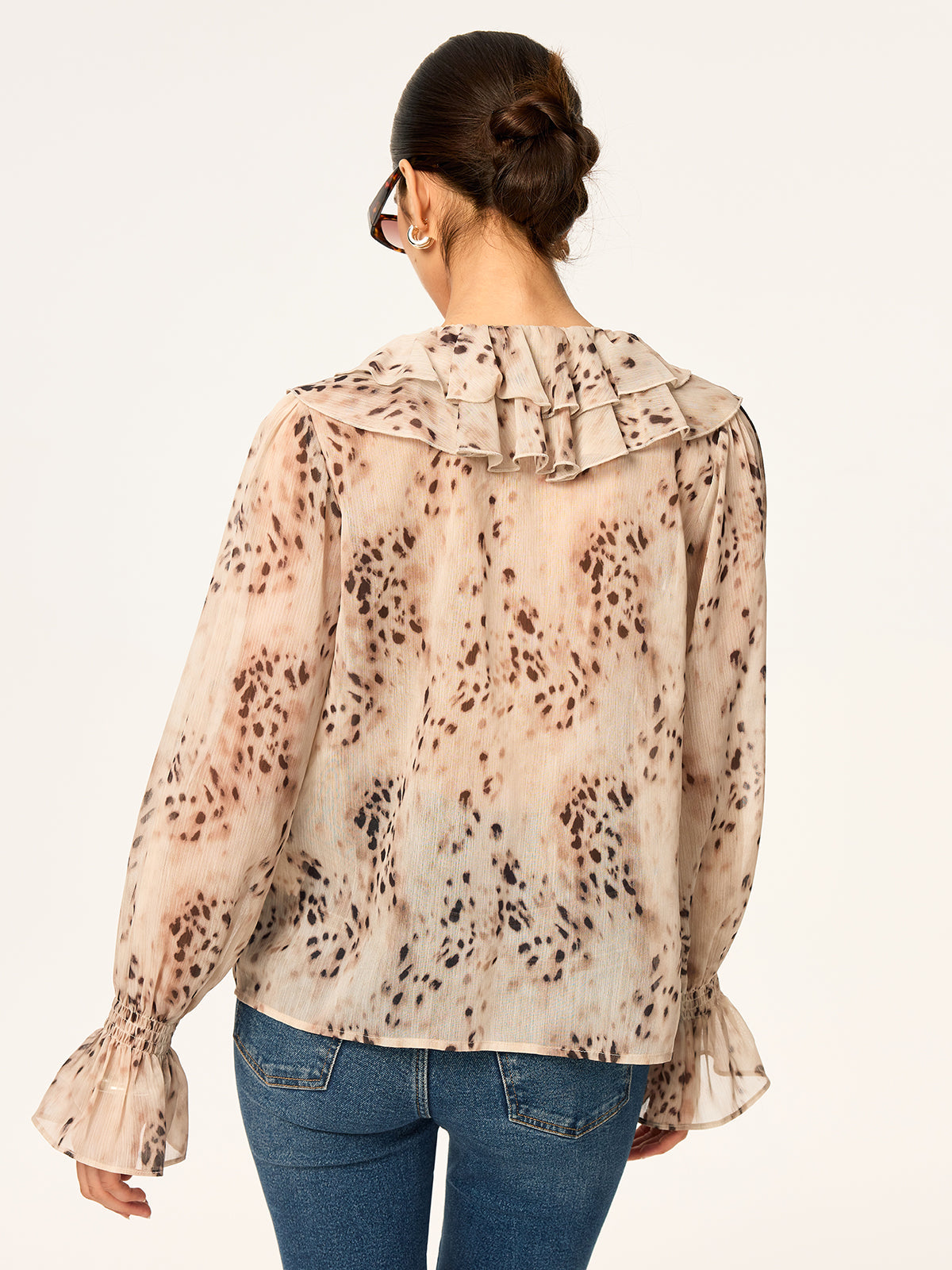 Leopard Print Chiffon Ruffle Shirt