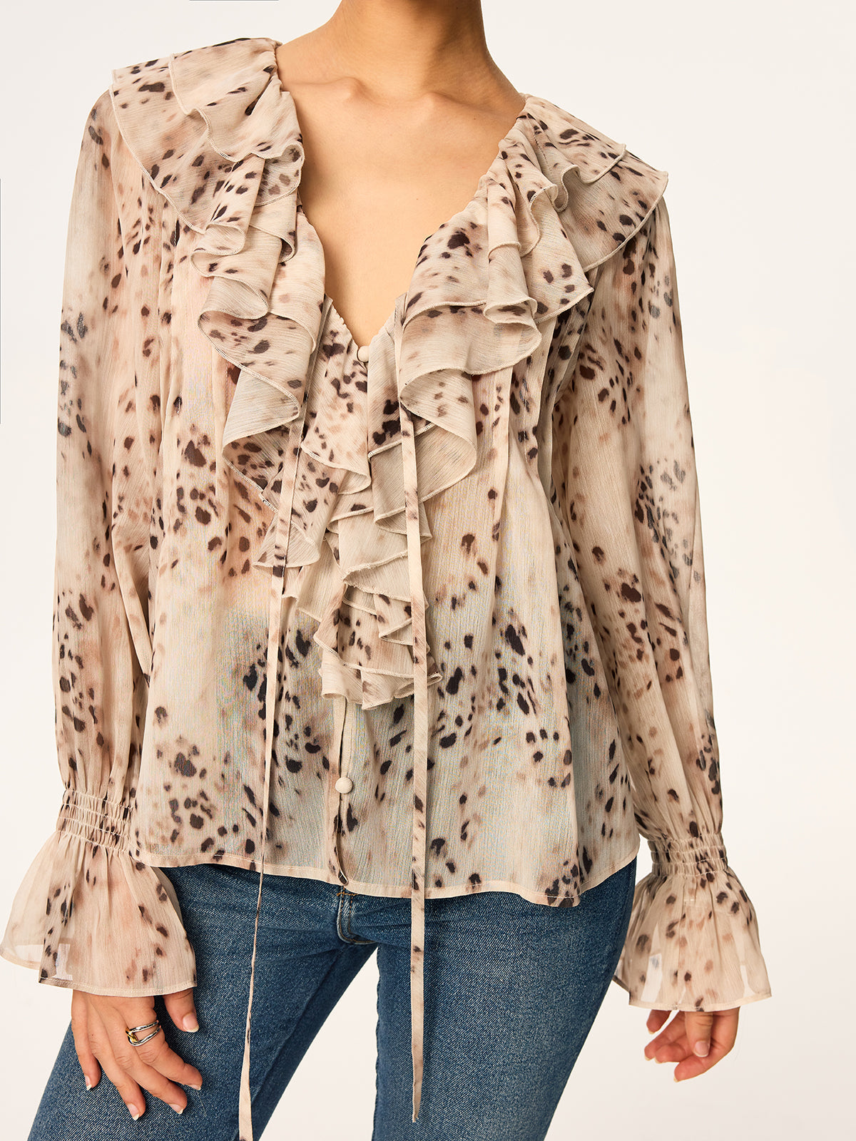 Leopard Print Chiffon Ruffle Shirt