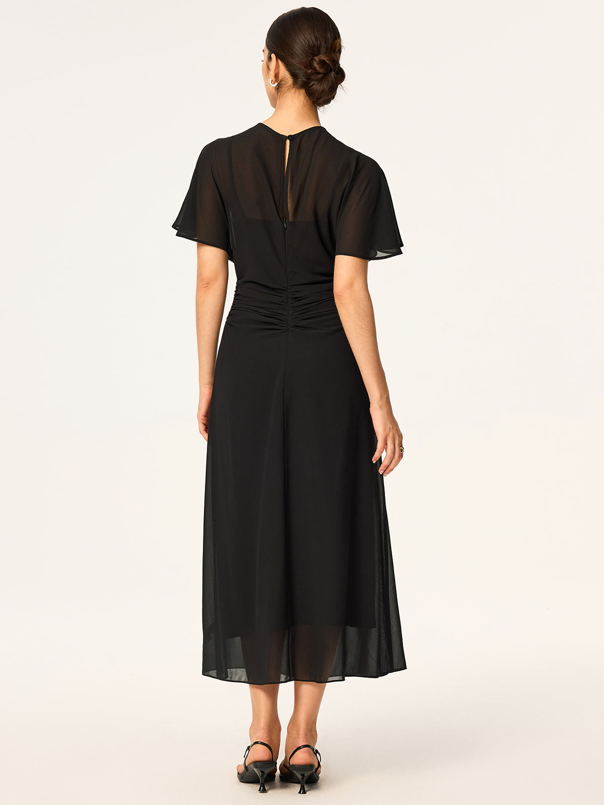 Sheer Chiffon Midi Dress with Lining Slip Two-Piece Set