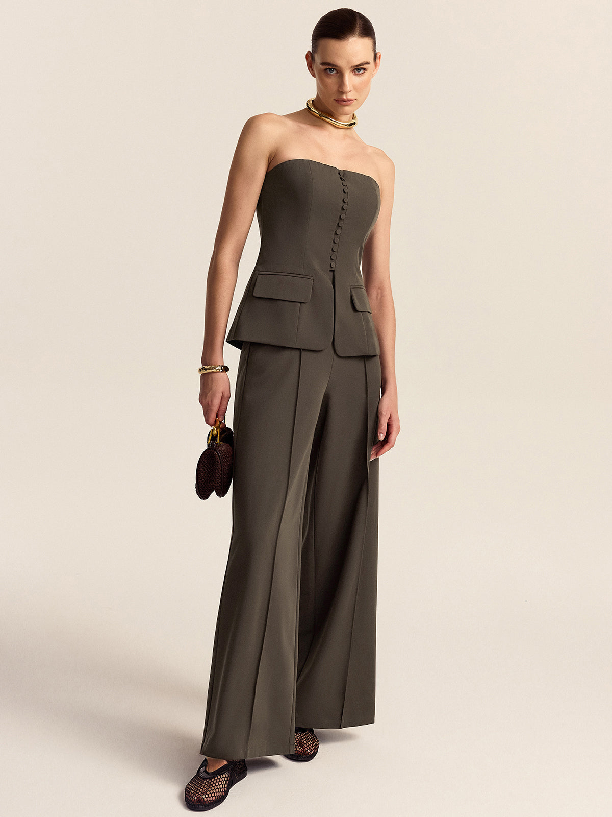 Ensemble haut sans bretelles et pantalon large