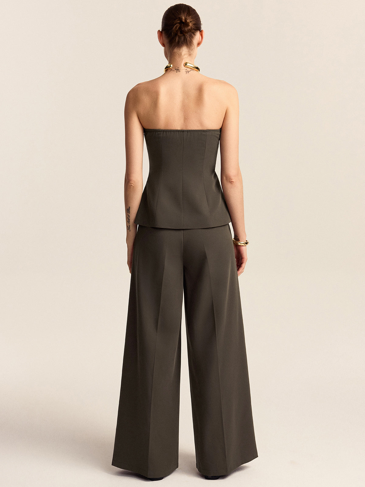 Ensemble haut sans bretelles et pantalon large
