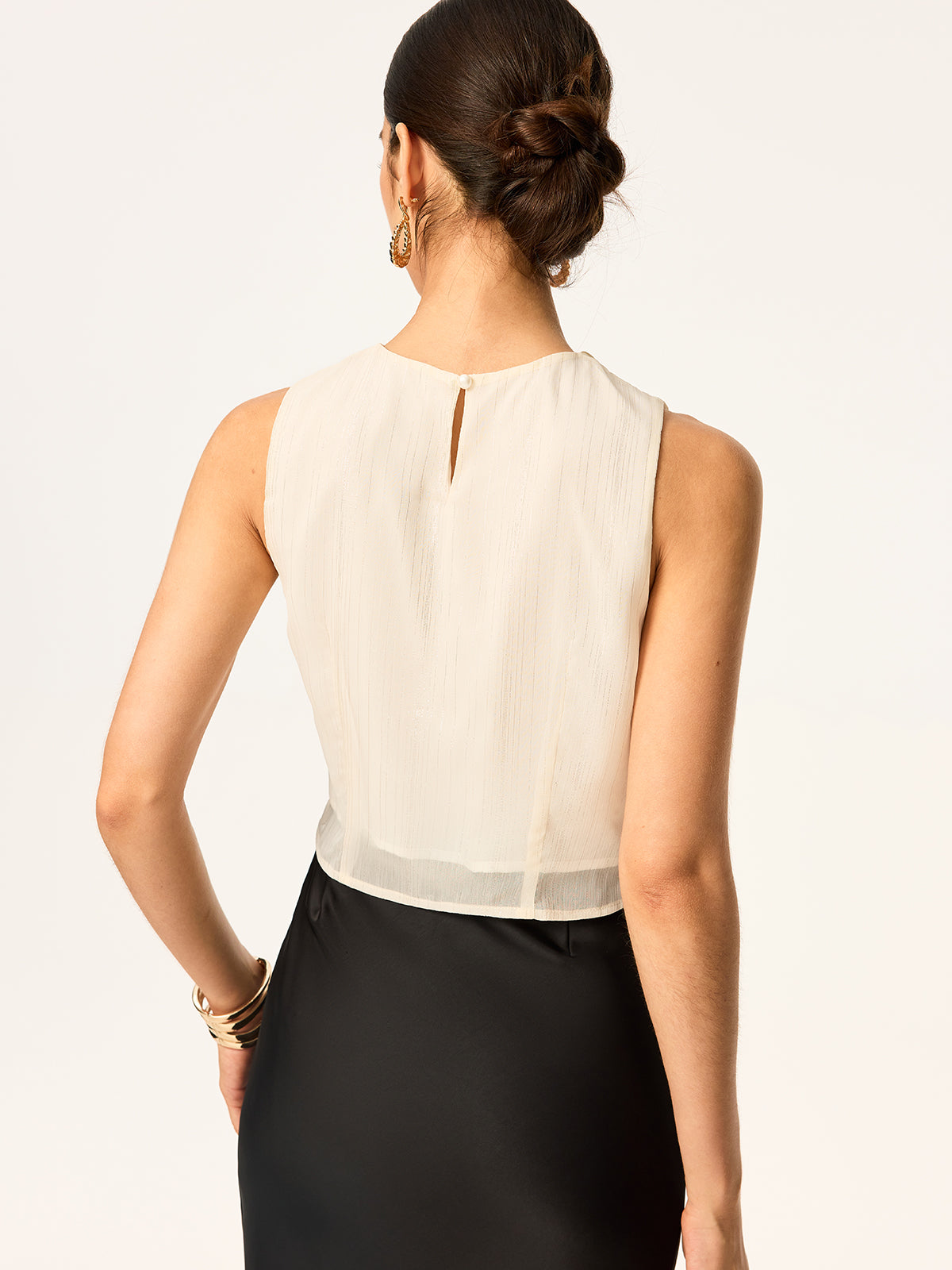 Halbtransparente ärmellose Chiffon-Tunika mit Rüschen