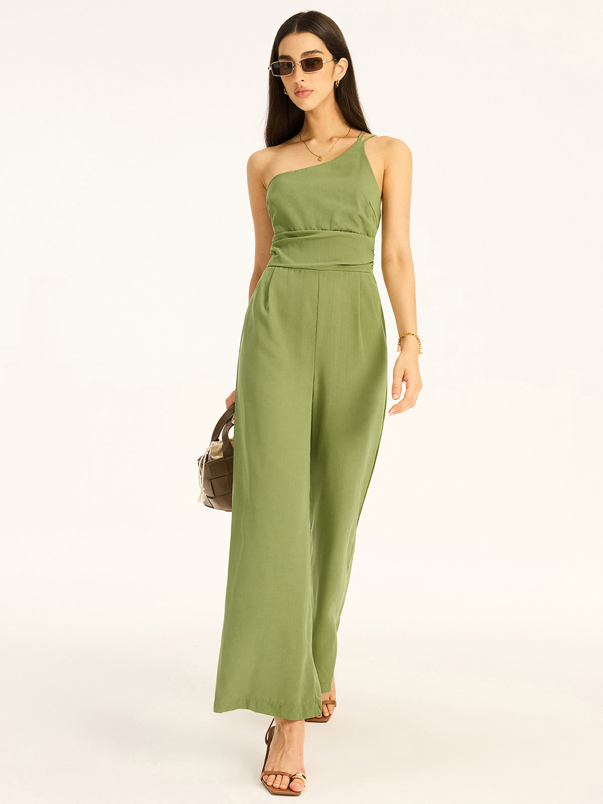 One-Shoulder Cotton Blend Jumpsuit