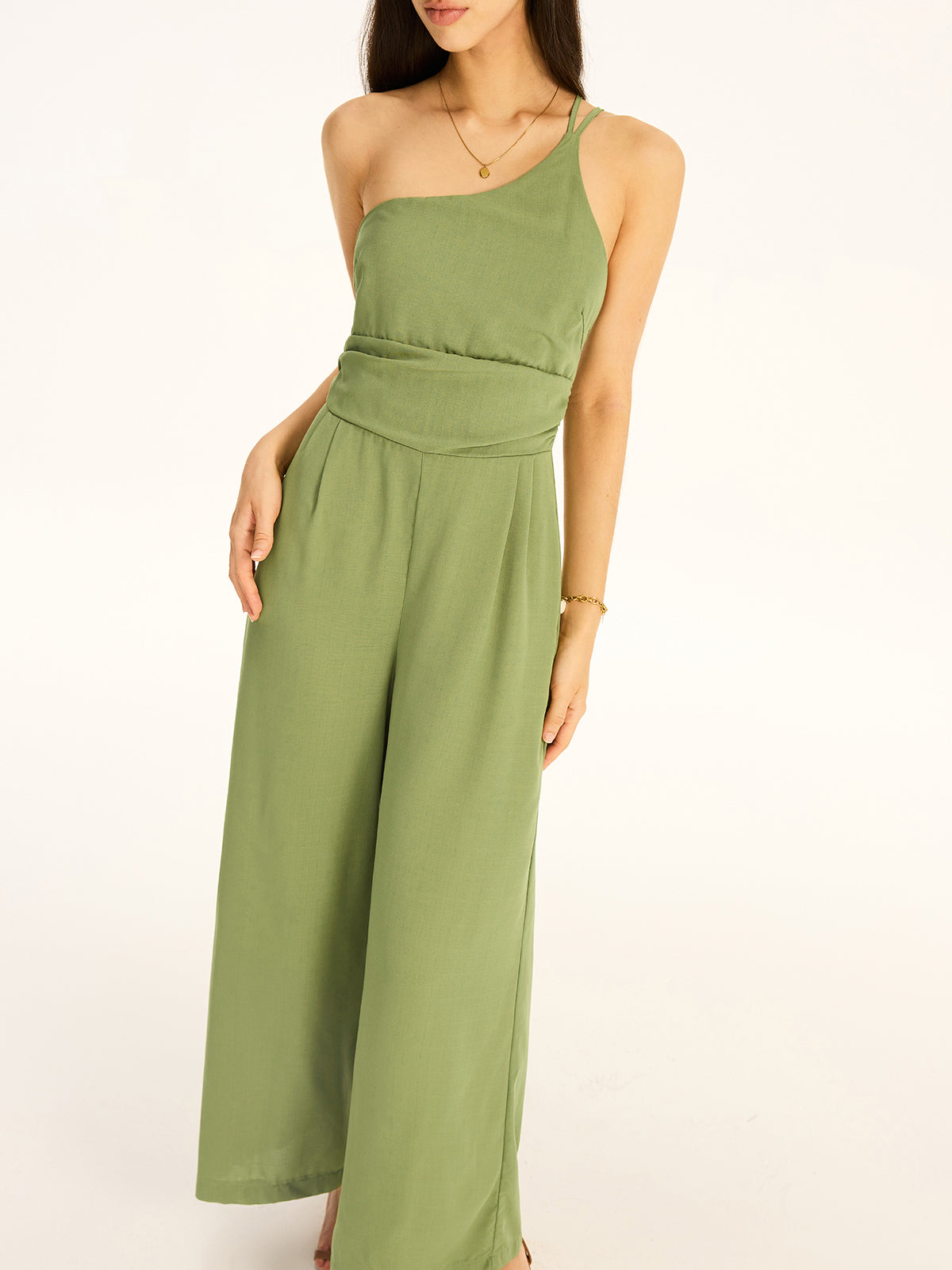 One-Shoulder Jumpsuit aus Baumwollmischgewebe