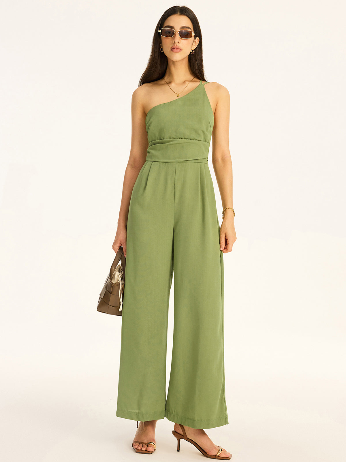 One-Shoulder Jumpsuit aus Baumwollmischgewebe