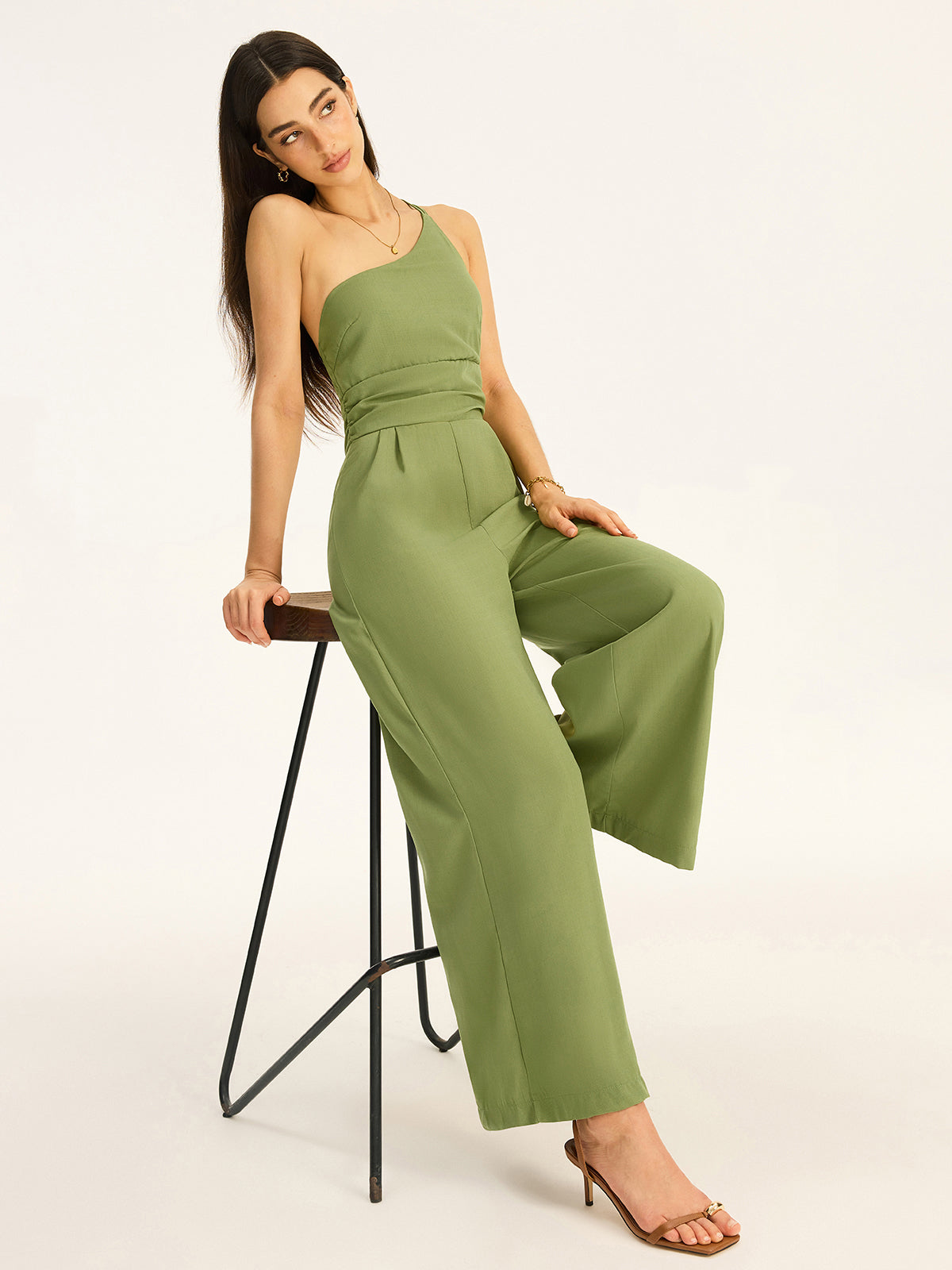 One-Shoulder Jumpsuit aus Baumwollmischgewebe