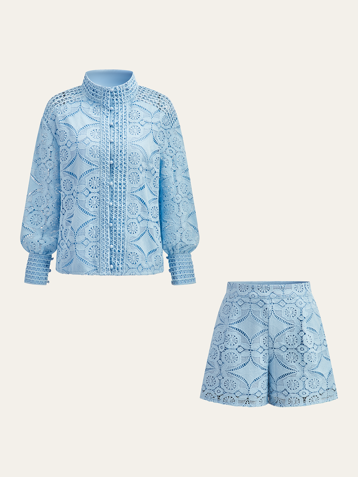 Ensemble short et top manches bouffantes en dentelle sans ceinture