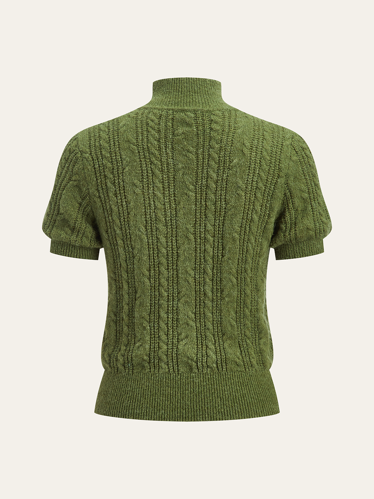 Kurzarm-Strickpullover mit Zopfmuster und Stehkragen