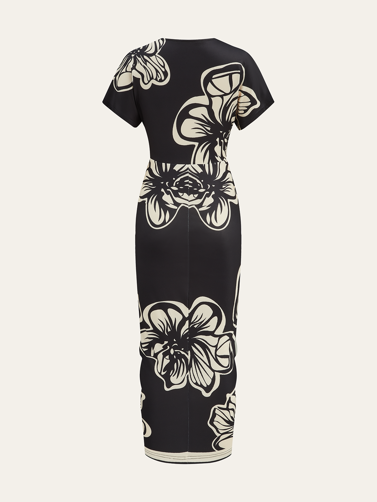 Robe mi-longue froncée à imprimé floral et col en V profond