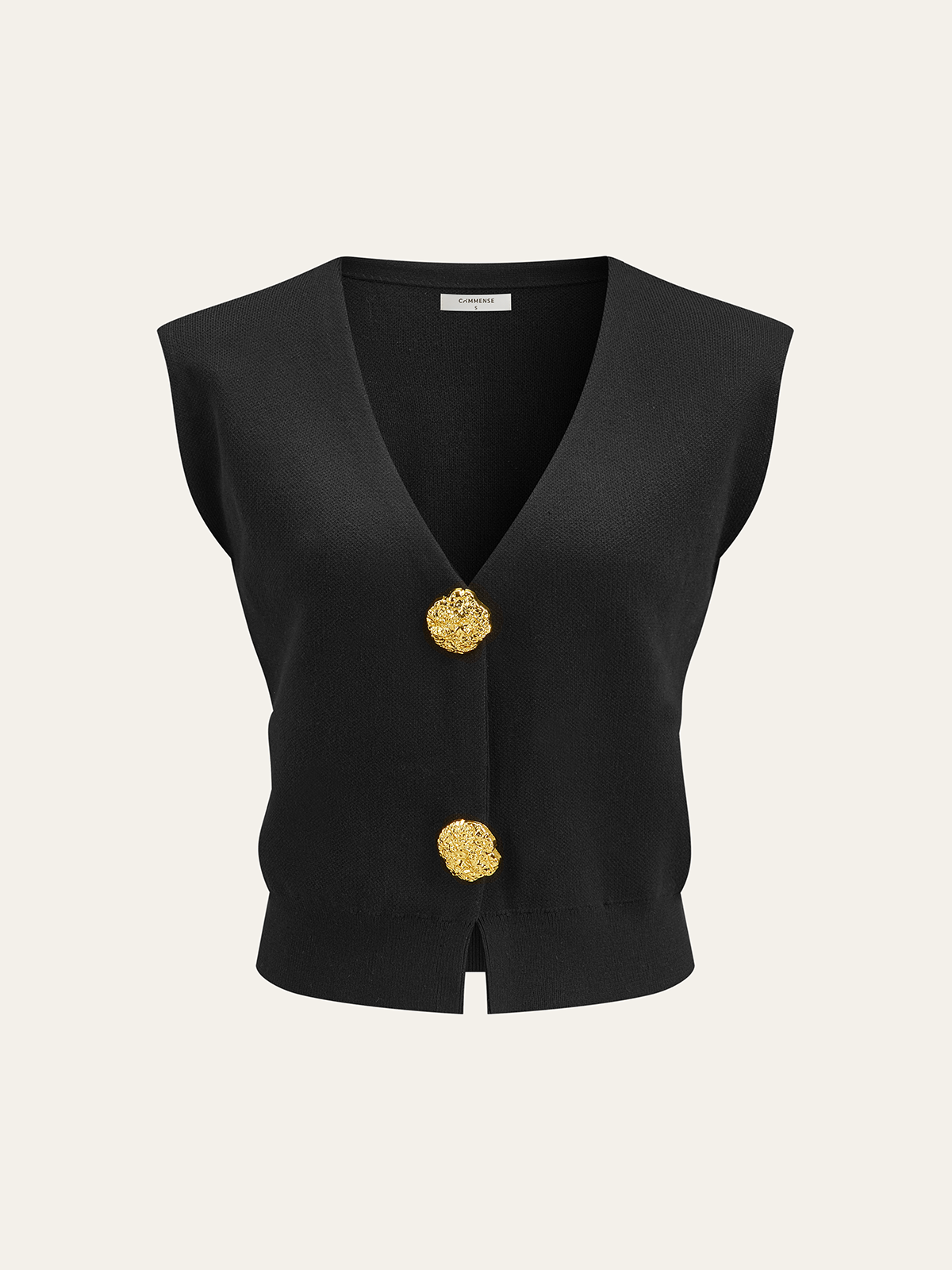 Metal Button V-Neck Knit Vest