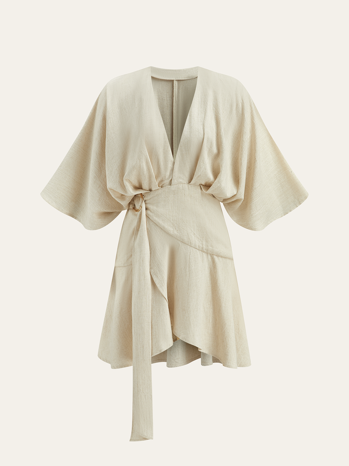 Robe portefeuille à manches kimono en coton et lin