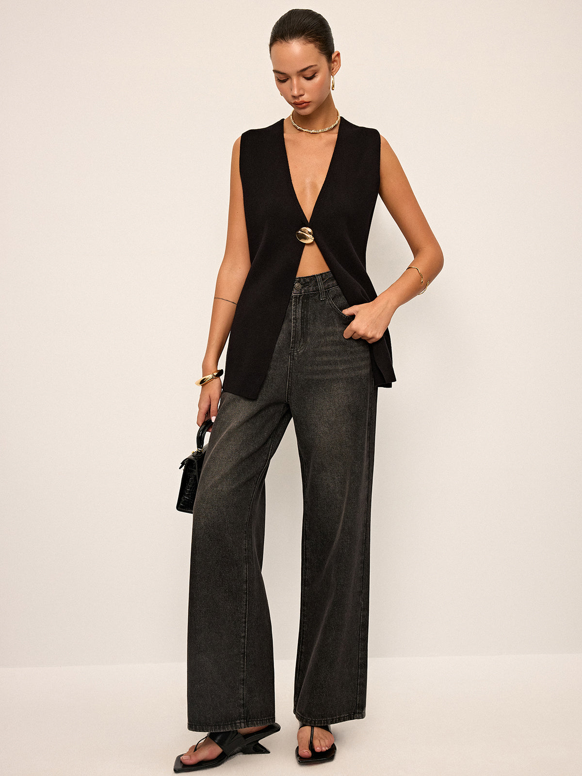 Metal Detail Sleeveless Vest