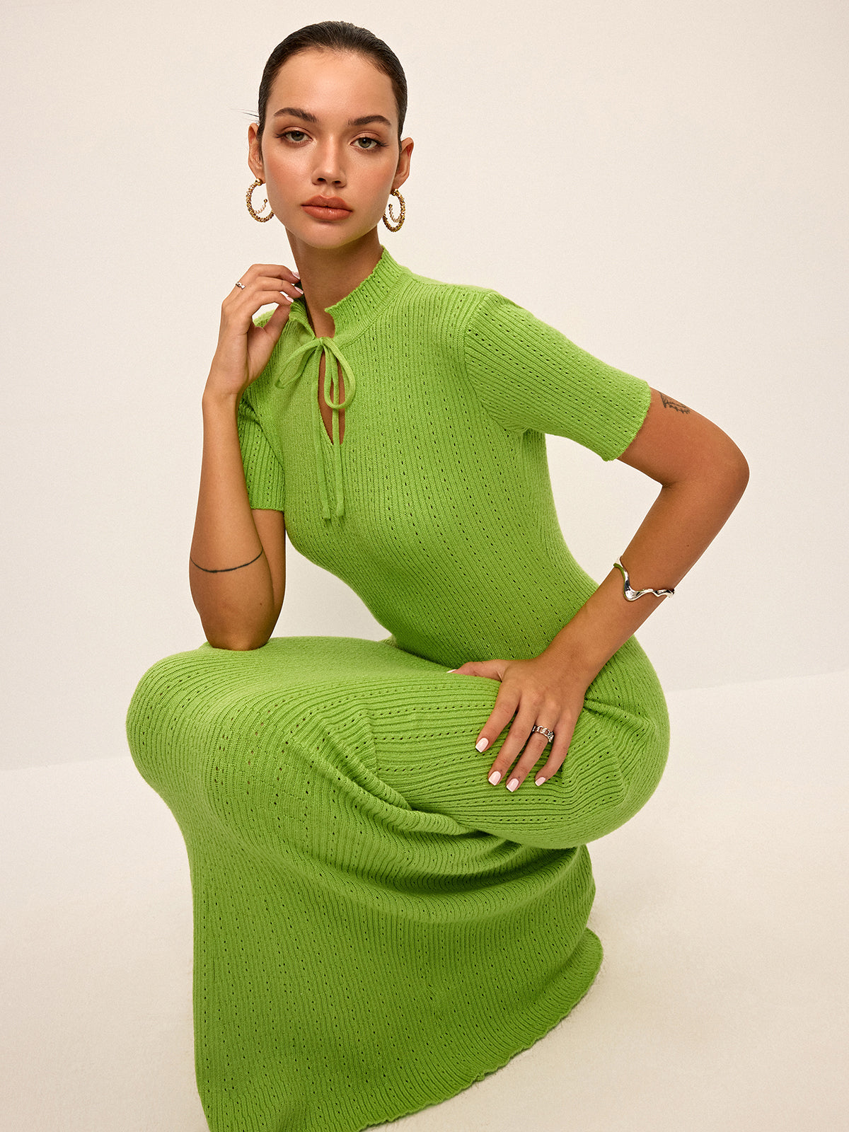 Tie-Neck Knit Maxi Dress