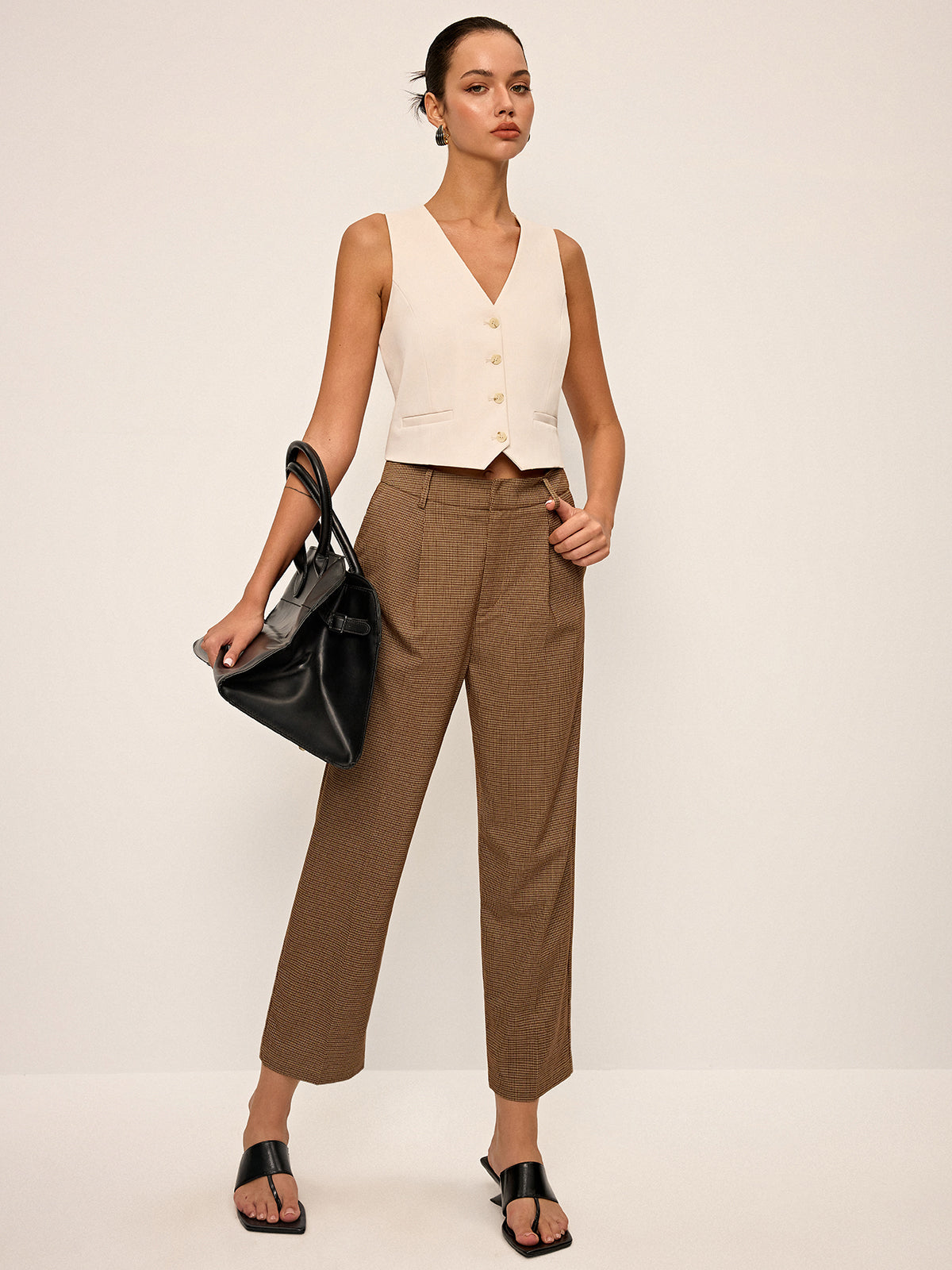 Hahnentritt-Cropped-Hose