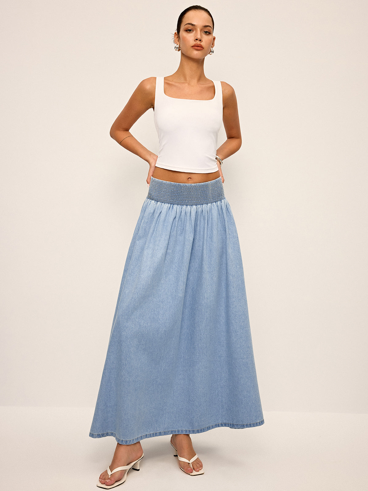 Maxirock aus Denim mit gesmoktem Bund