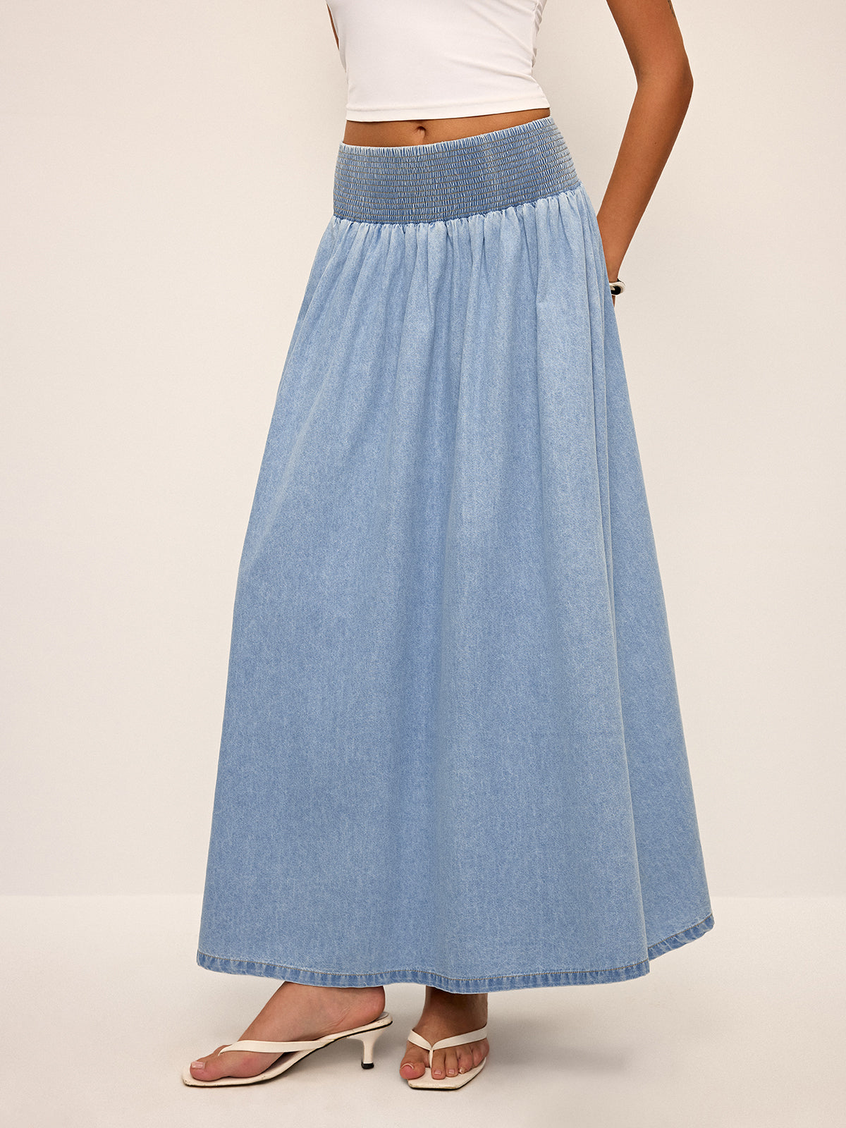 Maxirock aus Denim mit gesmoktem Bund