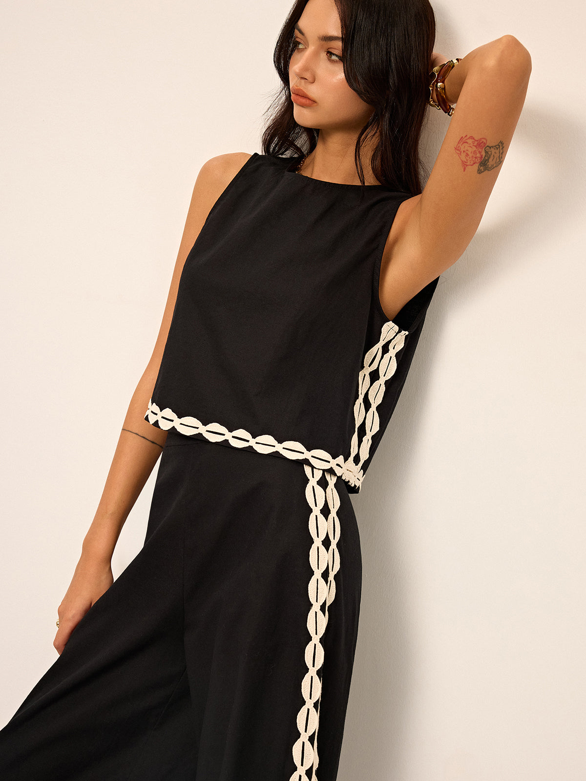 Cotton & Linen Contrast Trim Pants Set